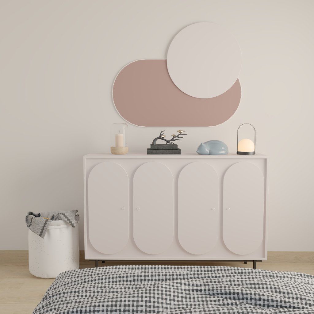 HAPPY FURNITURE , Tủ đựng đồ 4 cửa mở chân sắt - SWEETY , TCM_062 , 140cm x 40cm x 95cm