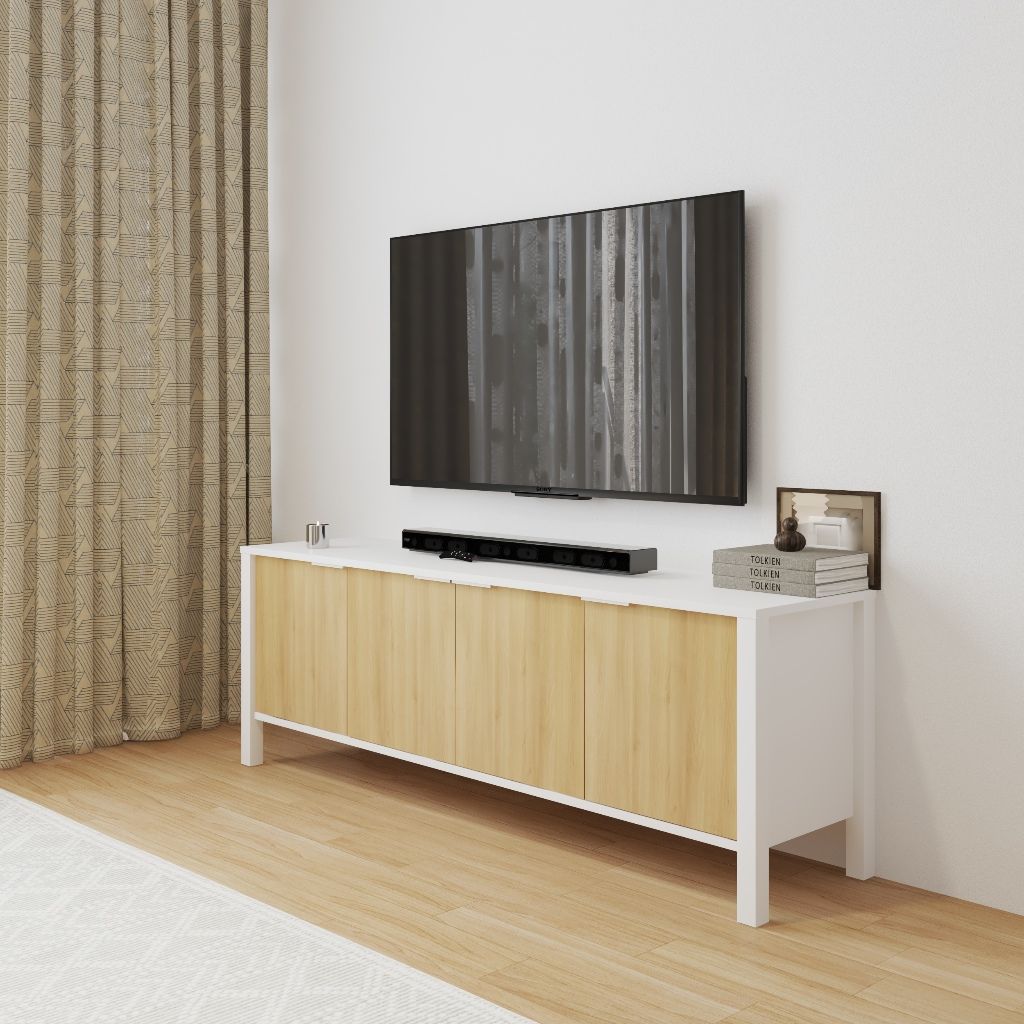 HAPPY FURNITURE , Kệ TV 4 cửa mở - MOKA, KTV_076 , 160cm x 40cm x 56cm DxRxC