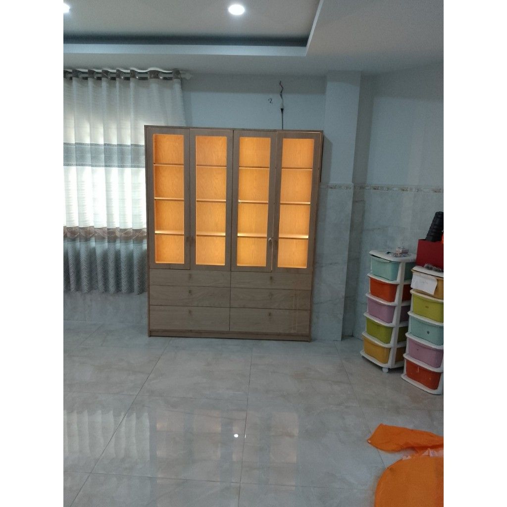 HAPPY FURNITURE , Gỗ tự nhiên , Tủ sách cửa kính - JOCASTA , TCM_181 , 160cm x 30cm x 200cm