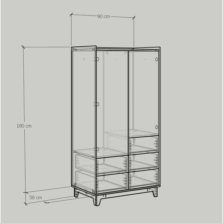 HAPPY FURNITURE , Tủ quần áo 2 cửa mở 5 ngăn kéo - KINA , TCM_039 , 90cm x 58cm x 180cm