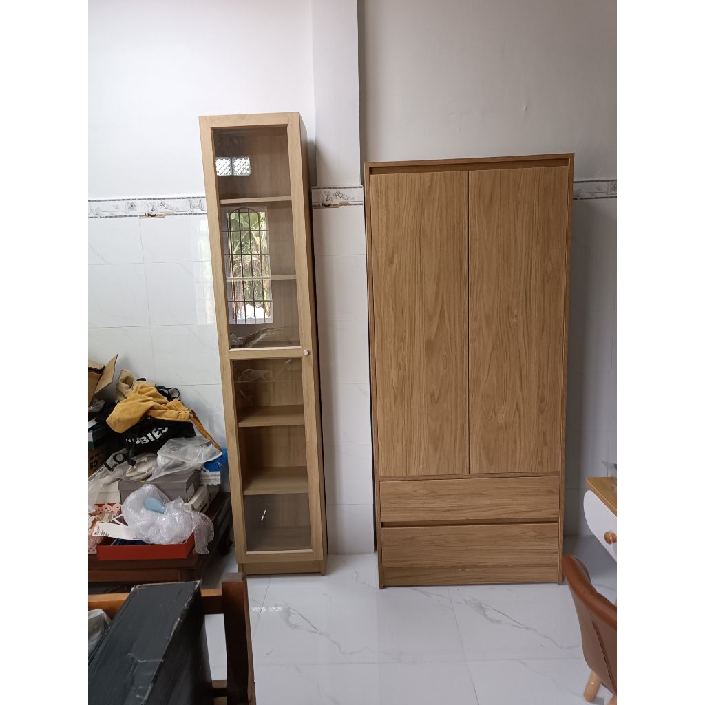 HAPPY FURNITURE , Tủ treo quần áo 2 ngăn kéo - SALY , TCM_011 , 80cm x 52cm x 180cm