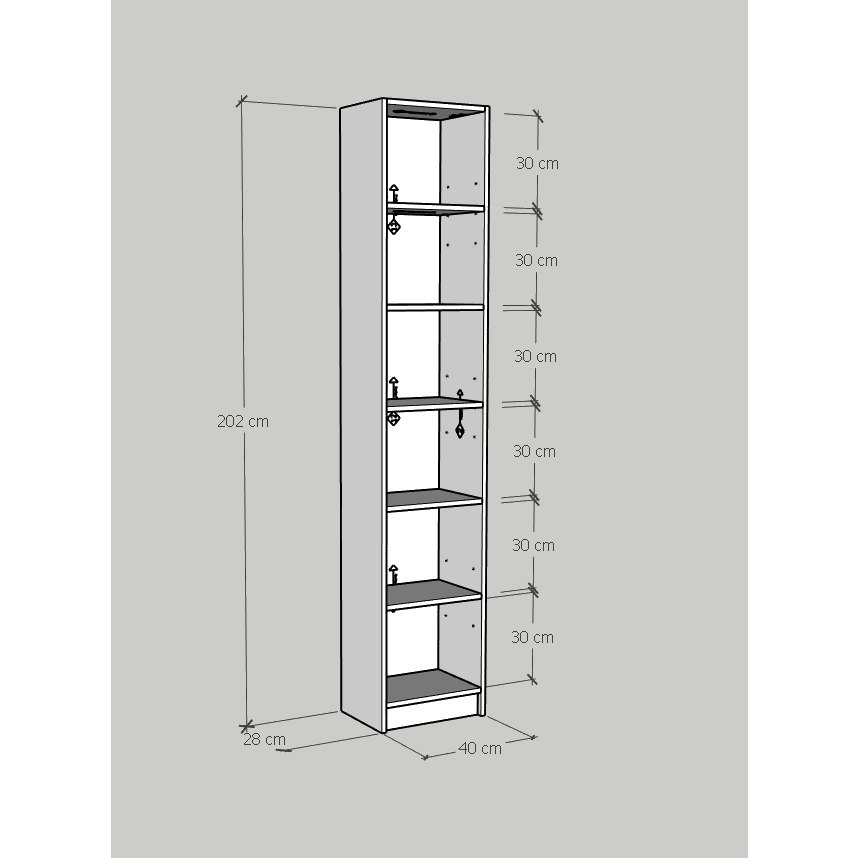 HAPPY FURNITURE , kệ sách 6 tầng size nhỏ tích hợp đèn LED - CATY , KSA_009_LED , 40cm x 28cm x 202cm