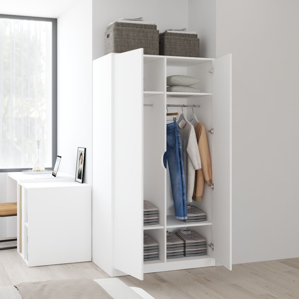 HAPPY FURNITURE ,Tủ quần áo 2 cửa mở - LAYLA , TCM_277 , 100cm x 58cm x 190cm DxRxC