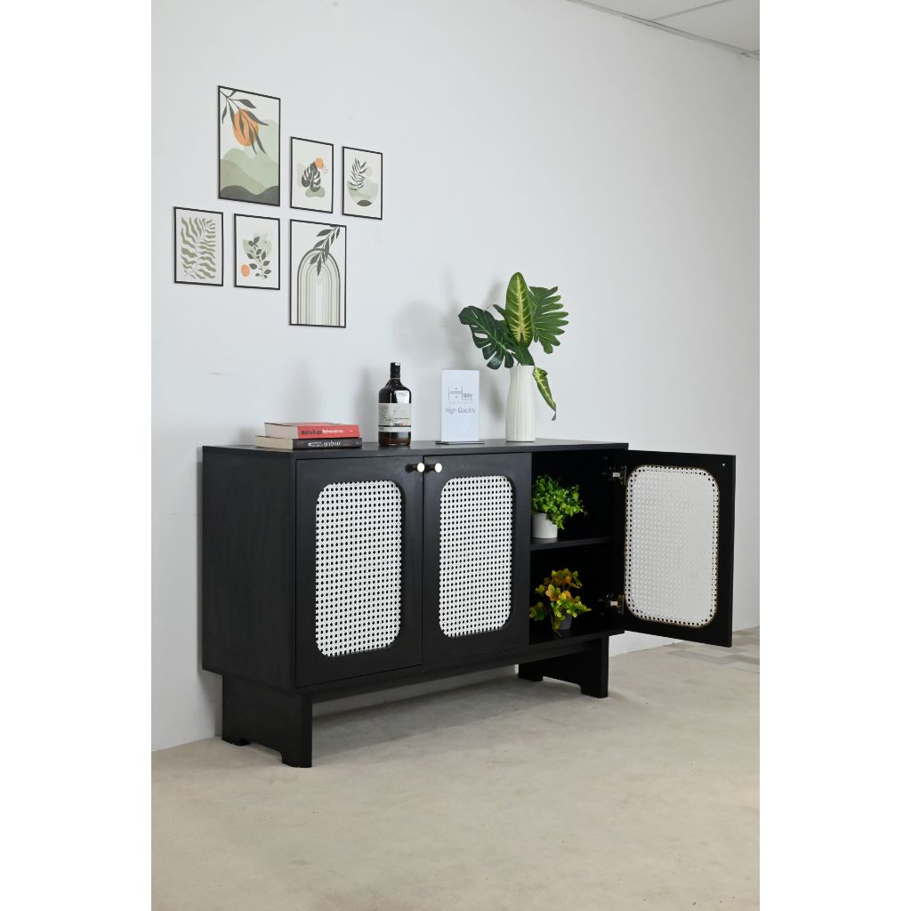 HAPPY FURNITURE , Tủ lưu trữ 3 cánh mây - MEYDAN , TCM_054 , 128cm x 40cm x 80cm