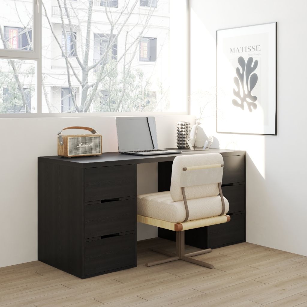 HAPPY FURNITURE ,Bàn làm việc 6 ngăn kéo - LAYLA , BAN_164 , 160cm x 59cm x 75cm DxRxC