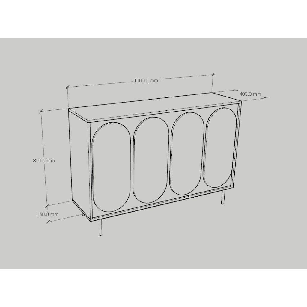 HAPPY FURNITURE , Tủ đựng đồ 4 cửa mở chân sắt - SWEETY , TCM_062 , 140cm x 40cm x 95cm