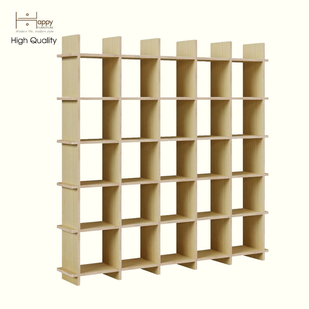 HAPPY FURNITURE , Gỗ tự nhiên , Kệ sách 5x5 gỗ Plywood - SANARI , KSA_064 , 160cm x 24cm x 160cm DxRxC