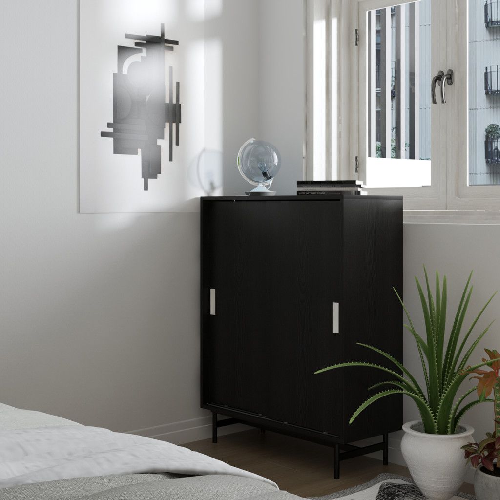 HAPPY FURNITURE , Tủ lưu trữ 2 cánh lùa chân sắt - LUCA , TCL_017 , 86cm x 36cm x 110cm