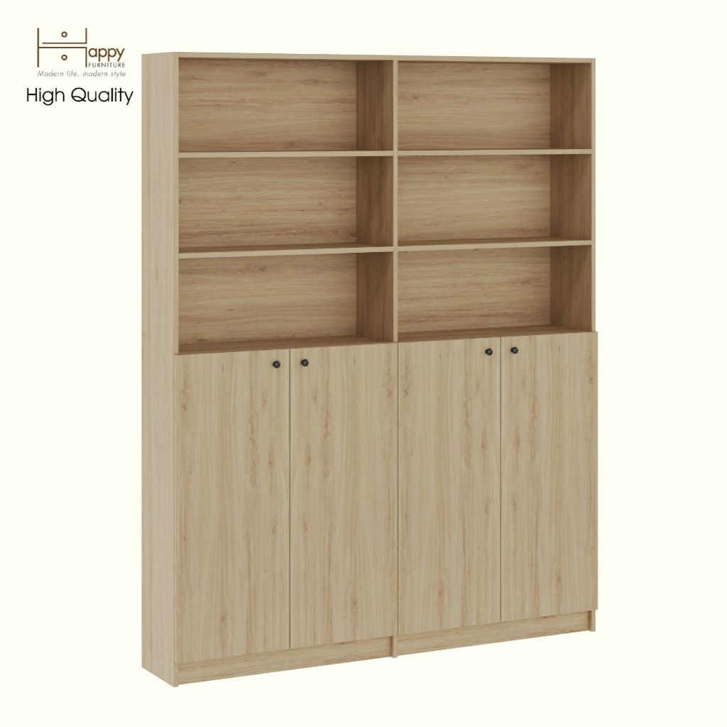 HAPPY FURNITURE , Kệ sách 6 tầng 4 cửa mở - CATY, KSA_077 , 160cm x 28cm x 202cm DxRxC