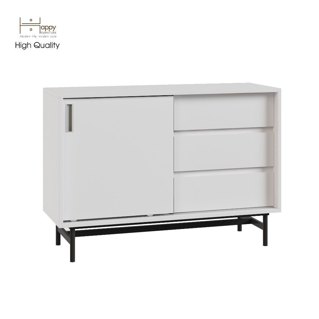 HAPPY FURNITURE , Tủ lưu trữ cánh lùa 3 ngăn kéo Chân sắt - LUCA , TCL_019, 100cm x 36cm x 70cm