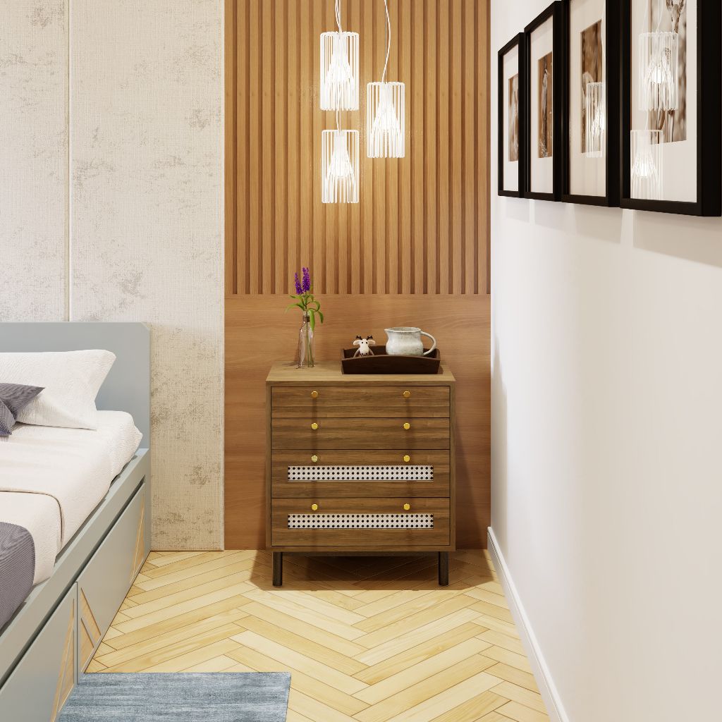 HAPPY FURNITURE , Tủ đựng đồ 4 ngăn kéo chân sắt - ROTAN , THK_126 , 60x40x66cm