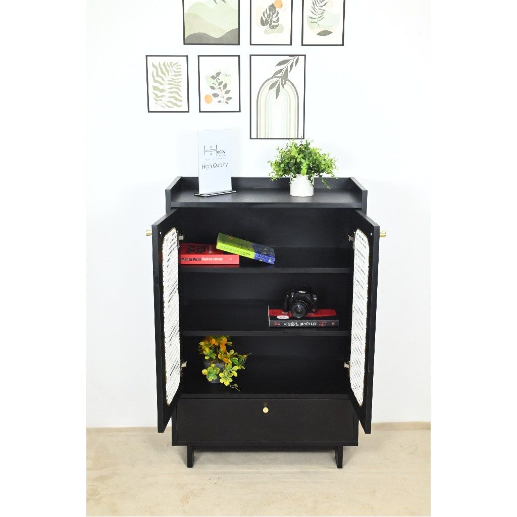 HAPPY FURNITURE , Tủ giày 2 cánh mây - MEYDAN , TCM_055 , 65cm x 34cm x 100cm