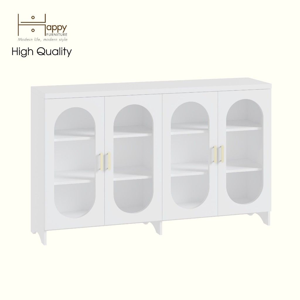 HAPPY FURNITURE , Tủ lưu trữ 4 cửa kính - CHEVY, TLT_048 , 160cm x 40cm x 98cm DxRxC