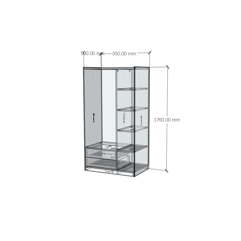 HAPPY FURNITURE , Gỗ tự nhiên , Tủ quần áo 2 ngăn kéo - GAMZE , THK_194, 95cm x 59cm x 176cm