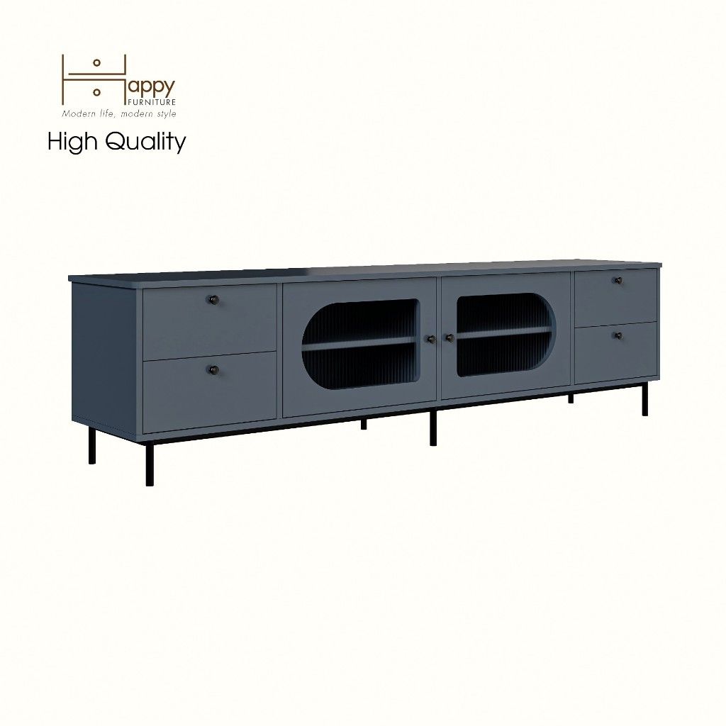 HAPPY FURNITURE , Kệ TV 2 cánh mở 4 ngăn kéo chân sắt - SISEEL , KTV_052 , 200cm x 40cm x 52cm