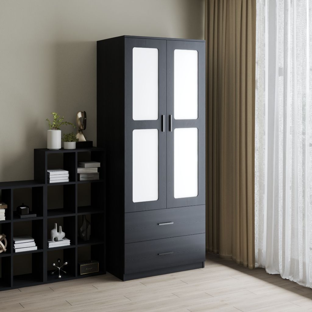 HAPPY FURNITURE , Tủ quần áo 2 ngăn kéo 2 cửa mở - TASY ,TCM_266 , 80cm x 54cm x 200cm DxRxC