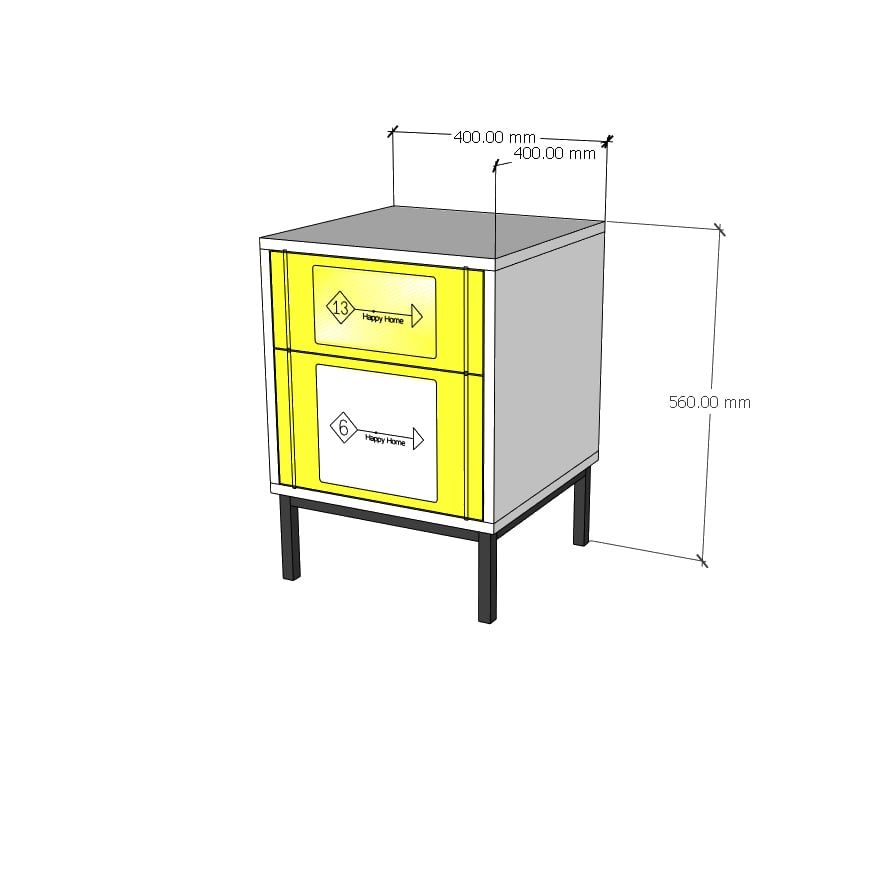 HAPPY FURNITURE , Táp đầu giường 2 ngăn kéo chân sắt - TAKO , THK_130 , 40cm x 40cm x 53cm