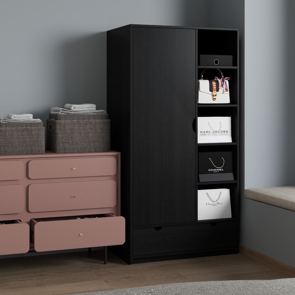 HAPPY FURNITURE , Tủ quần áo 1 cửa mở - CIRCLE , TCM_072 , 90cm x 56cm x 176cm