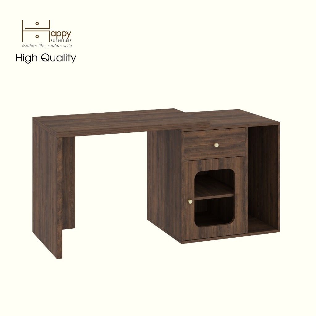 HAPPY FURNITURE , Bàn làm việc 1 ngăn kéo 1 cửa kính - NOAH , BAN_161 , 150cm x 59cm x 75cm DxRxC