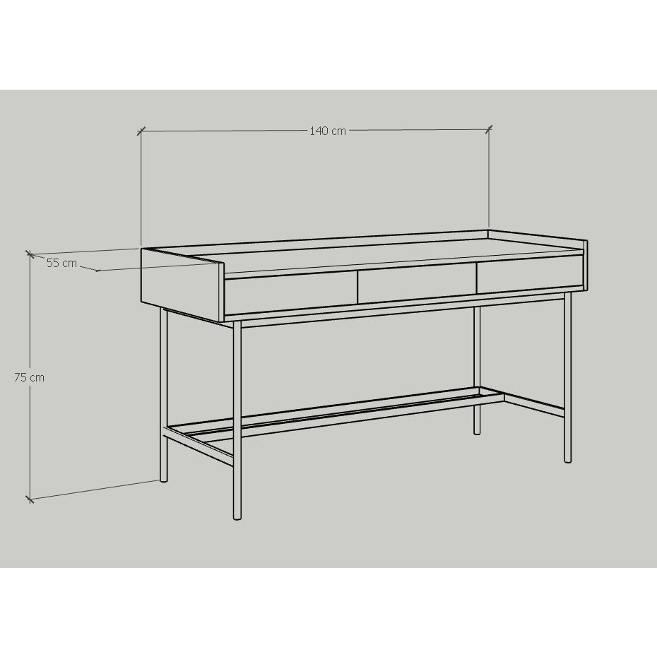 HAPPY FURNITURE , Bàn làm việc 3 ngăn chân sắt - KINA , BAN_041 , 140cm x 55cm x 75cm