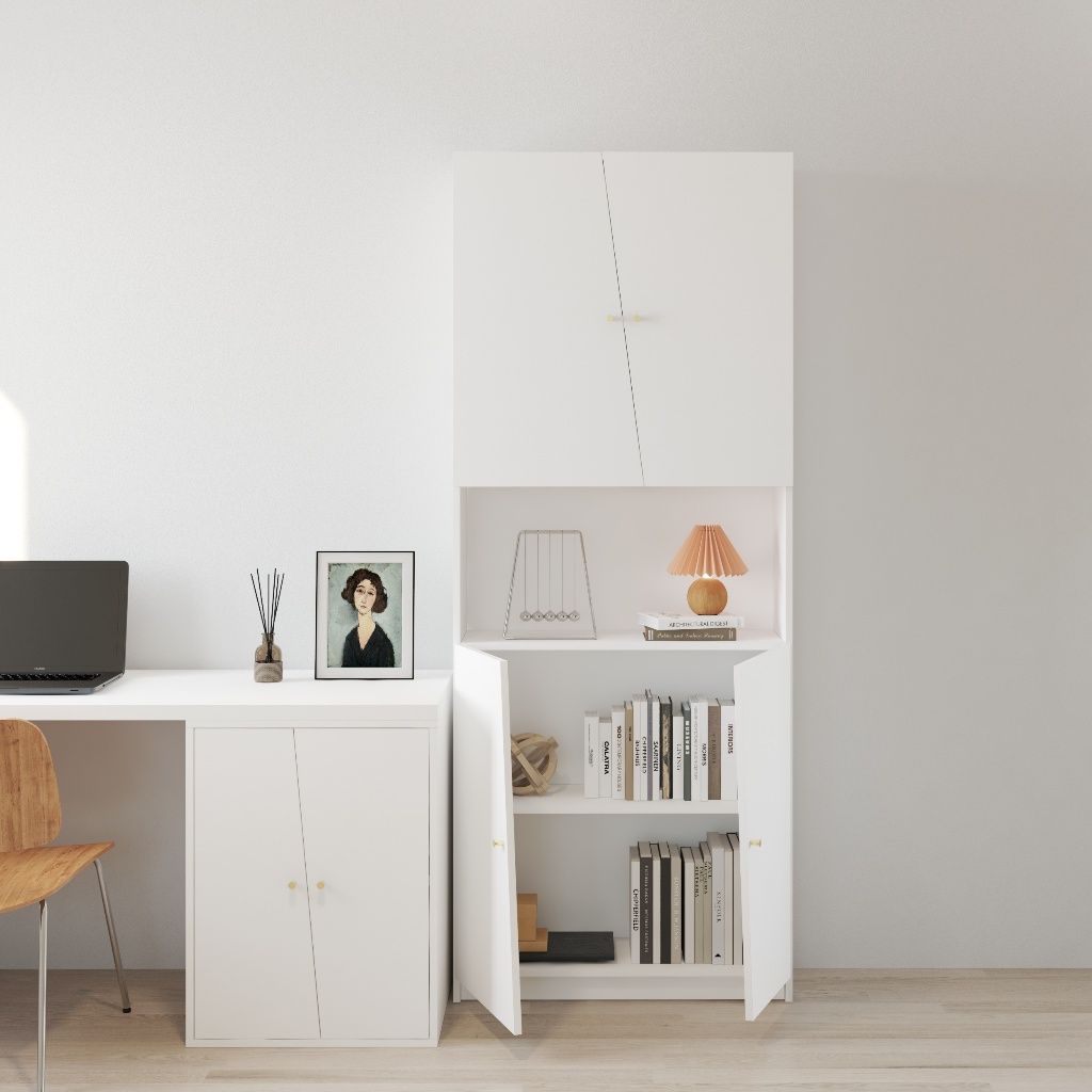 HAPPY FURNITURE , Kệ sách cửa kính 2 ngăn kéo - DALEY , KSA_108 , 80cm x 30cm x 200cm DxRxC