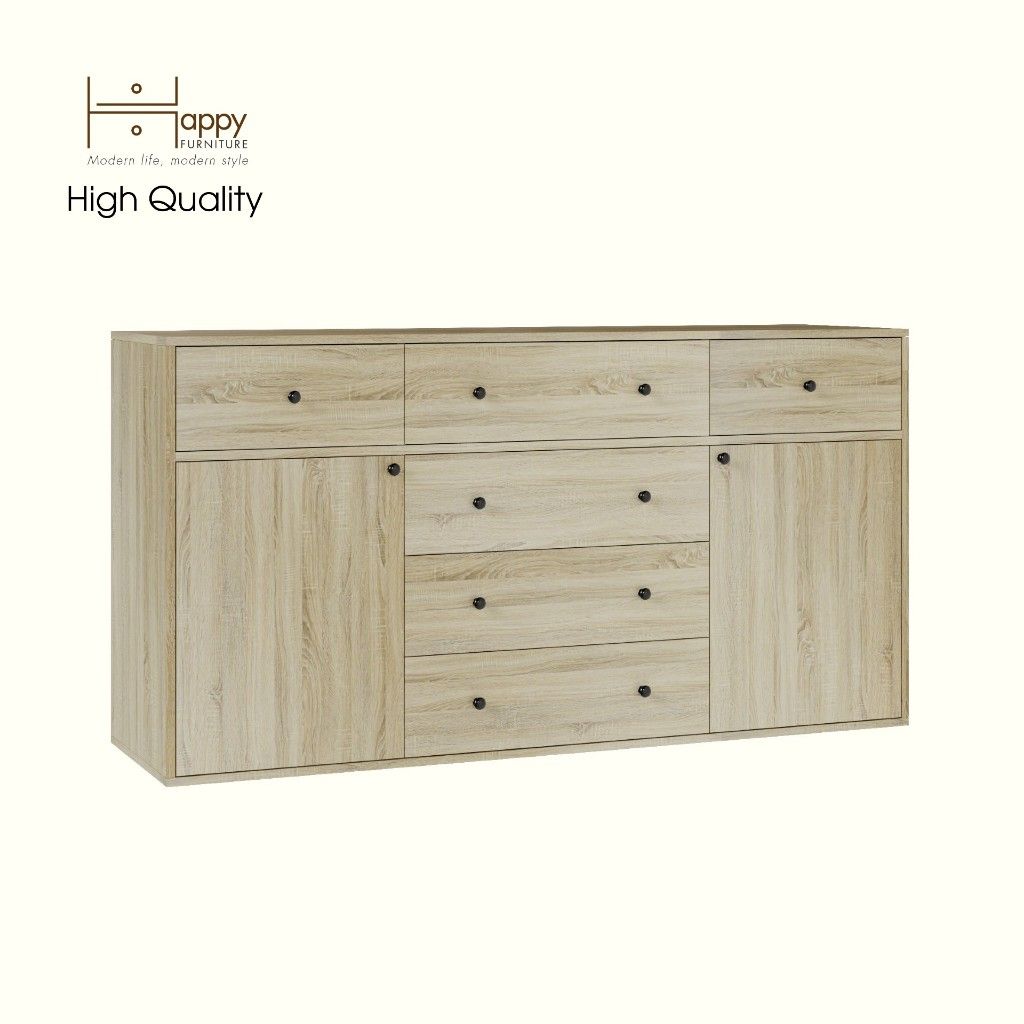 HAPPY FURNITURE , ZACY - Tủ lưu trữ 6 ngăn kéo 2 cửa mở, THK_219 , 160cm x 40cm x 82cm DxRxC, Sản phẩm phổ thông