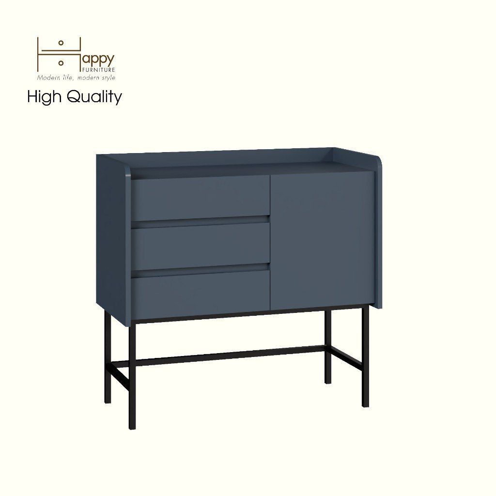 HAPPY FURNITURE , Tủ lưu trữ 3 ngăn kéo 1 cửa mở chân sắt - LAVIA , THK_157 , 90cm x 40cm x 86cm