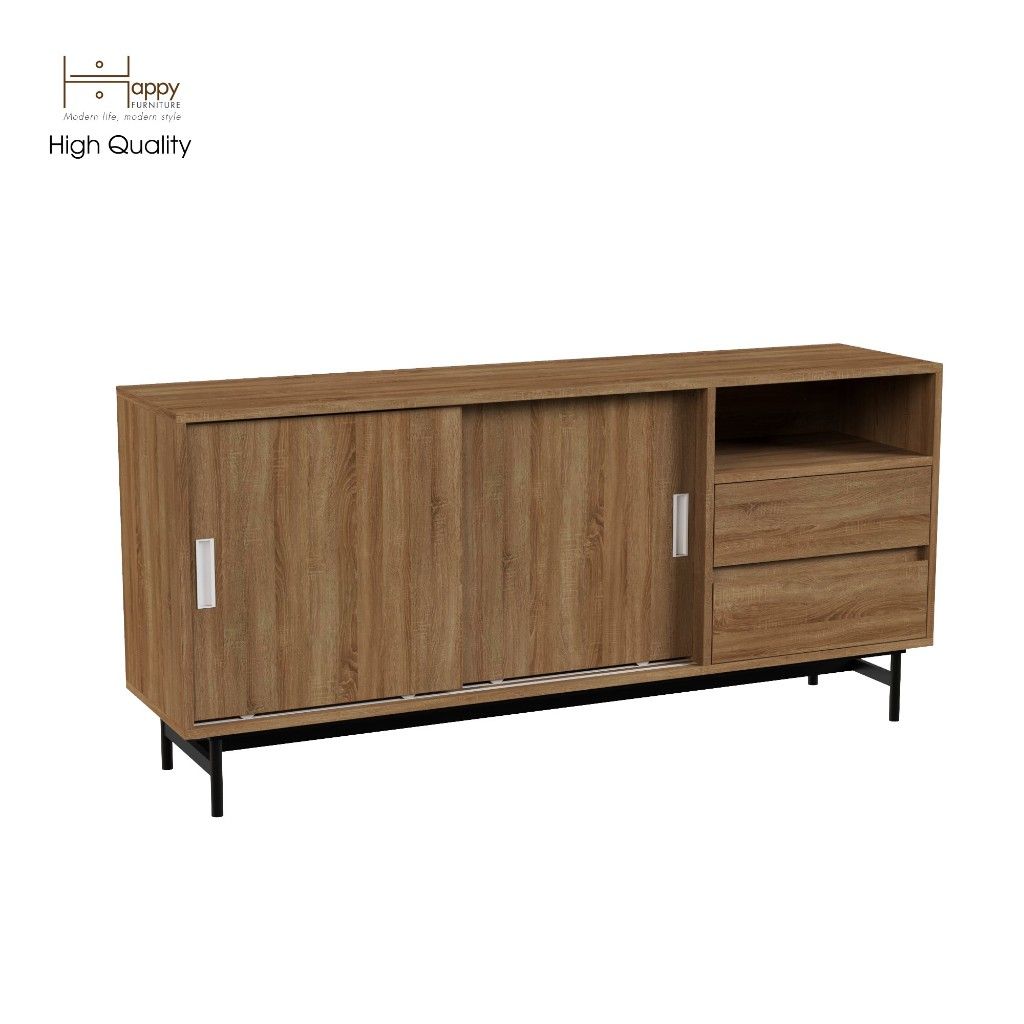HAPPY FURNITURE , Tủ lưu trữ 2 ngăn cánh lùa chân sắt - LUCA , TCL_023 , 150x36x70cm