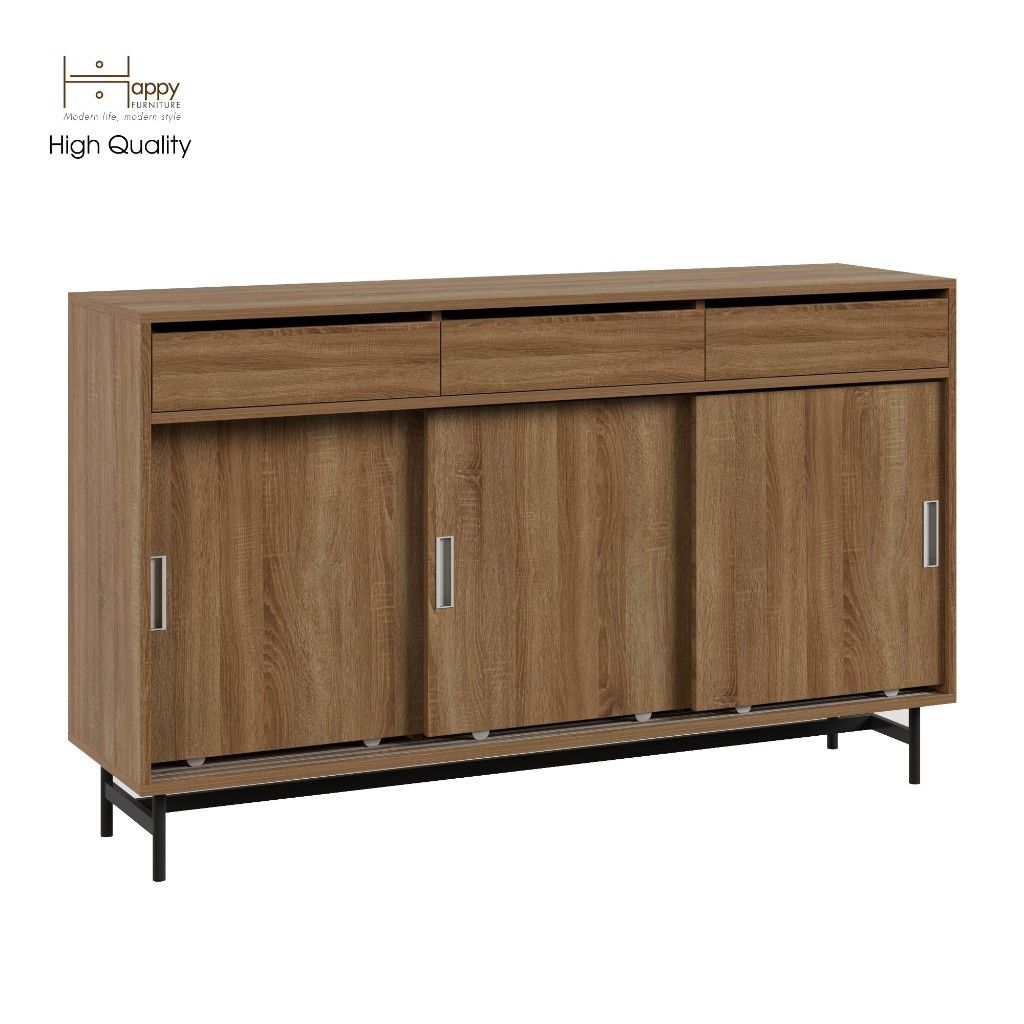 HAPPY FURNITURE , Tủ lưu trữ 3 cửa lùa chân sắt - LILY , TCL_016 , 150cm x 40cm x 90cm