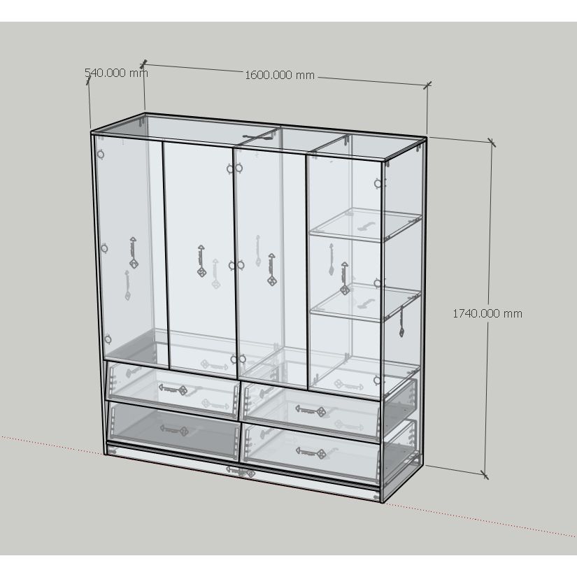 HAPPY FURNITURE , Tủ quần áo 4 cửa mở 4 ngăn kéo - CALYN , TCM_254 , 160cm x 54cm x 174cm DxRxC