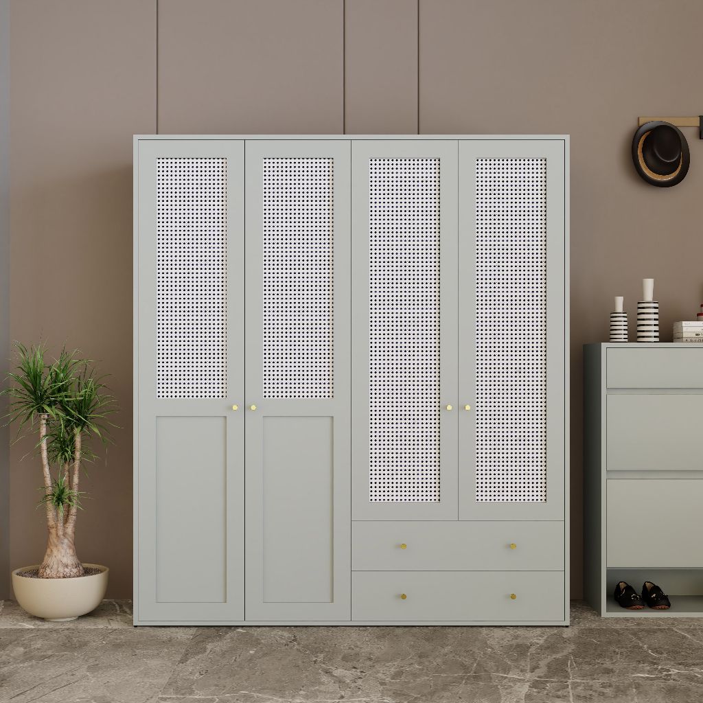 HAPPY FURNITURE , Tủ quần áo 4 cửa mở - ROTAN , TCM_137 , 160x54x180cm