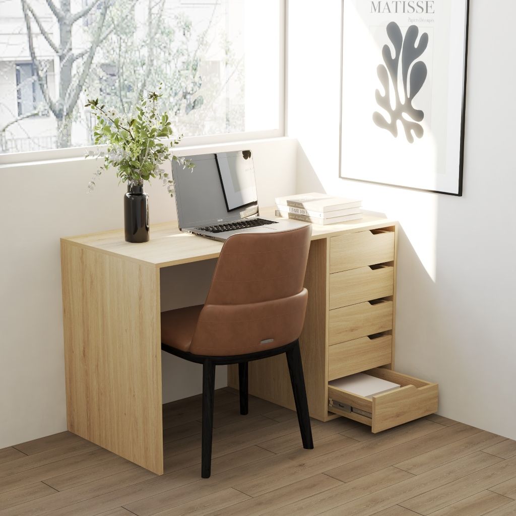 HAPPY FURNITURE , Bàn làm việc 5 ngăn kéo - ASO, BAN_148 , 120cm x 59cm x 75cm DxRxC