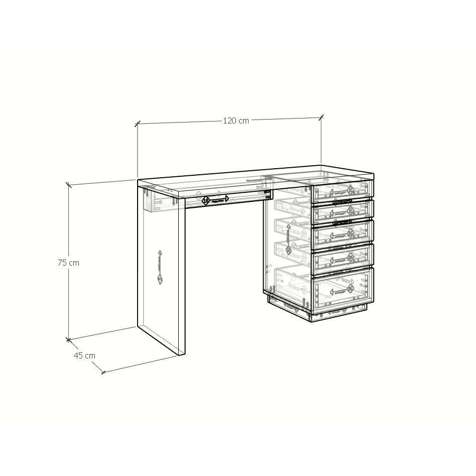 HAPPY FURNITURE , Bàn làm việc 5 ngăn kéo - MACRO , BAN_010 , 120cm x 45cm x 75cm
