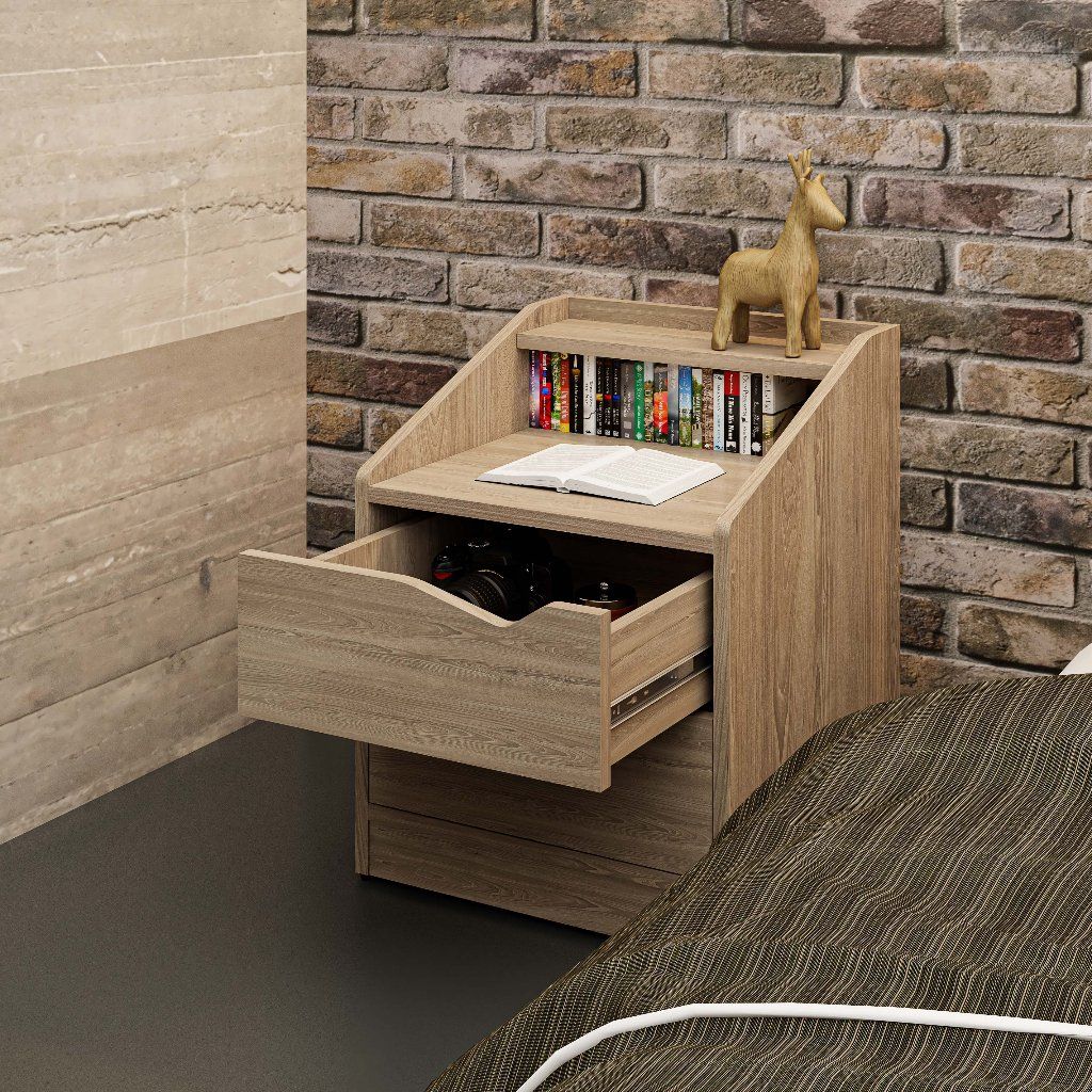 HAPPY FURNITURE , Táp đầu giường 2 ngăn kéo - WINNI , THK_138 , 46cm x 40cm x 56cm