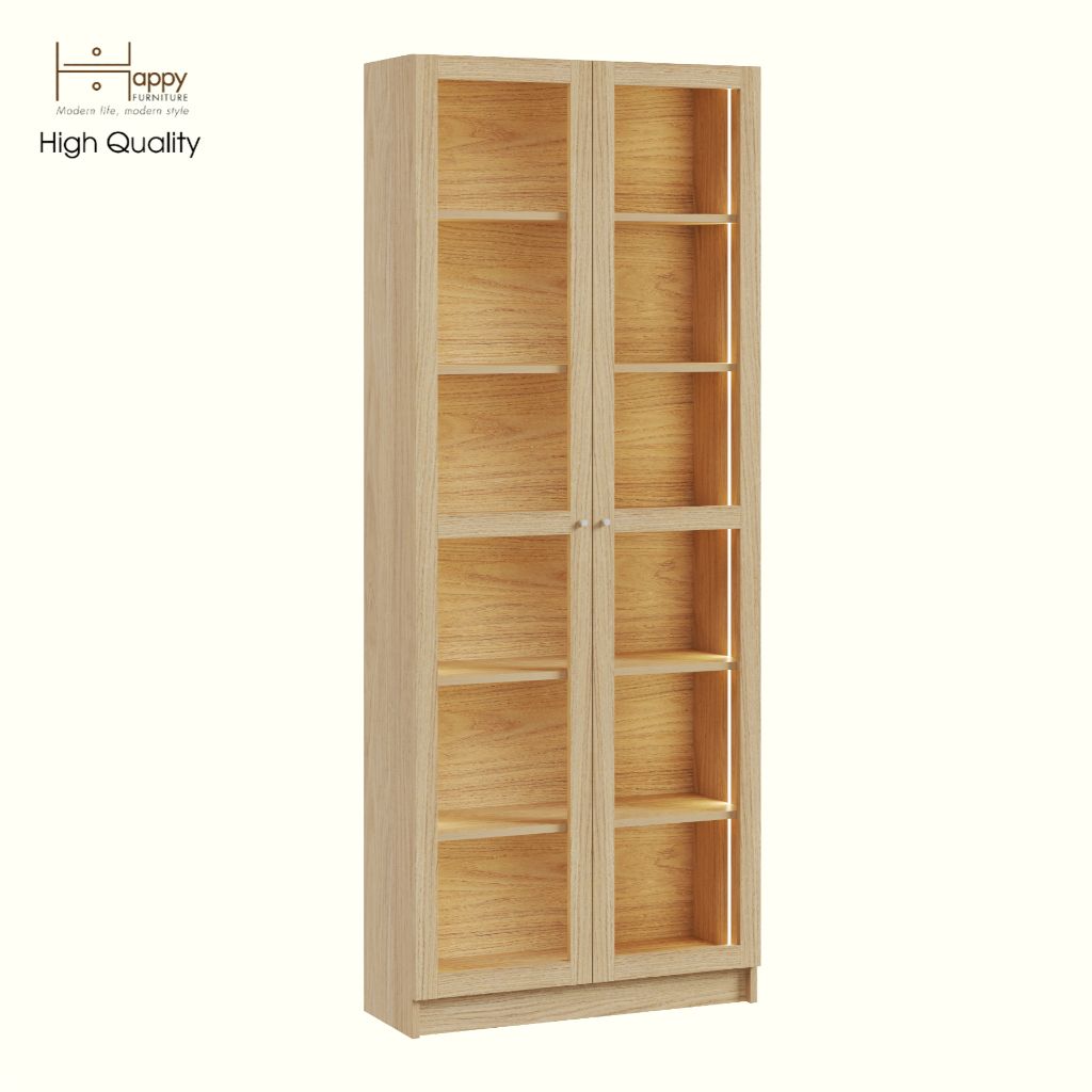 HAPPY FURNITURE , Kệ sách 6 tầng cửa kính đèn LED - CATY, KSA_074_LED , 80cm x 30cm x 202cm DxRxC