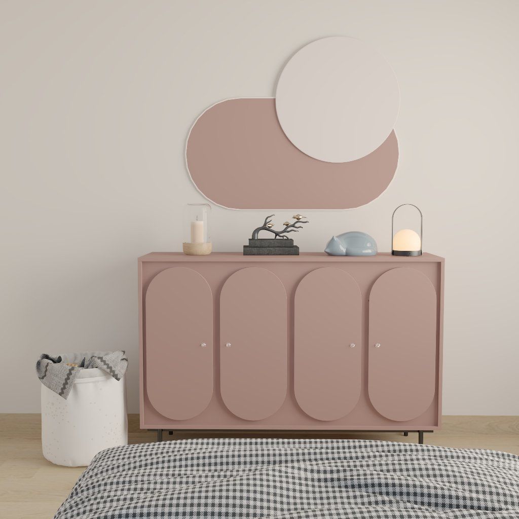 HAPPY FURNITURE , Tủ đựng đồ 4 cửa mở chân sắt - SWEETY , TCM_062 , 140cm x 40cm x 95cm