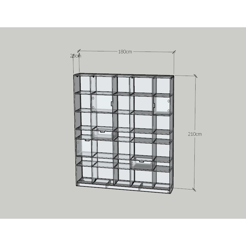 HAPPY FURNITURE , ALVA - Kệ sách 3 cửa mở 2 ngăn kéo, KSA_072 , 180cm x 28cm x 210cm DxRxC