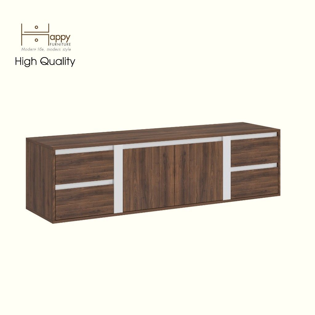 HAPPY FURNITURE , Kệ TV 2 cửa mở 4 ngăn kéo - ELIS , KTV_107 , 165cm x 45cm x 45cm DxRxC