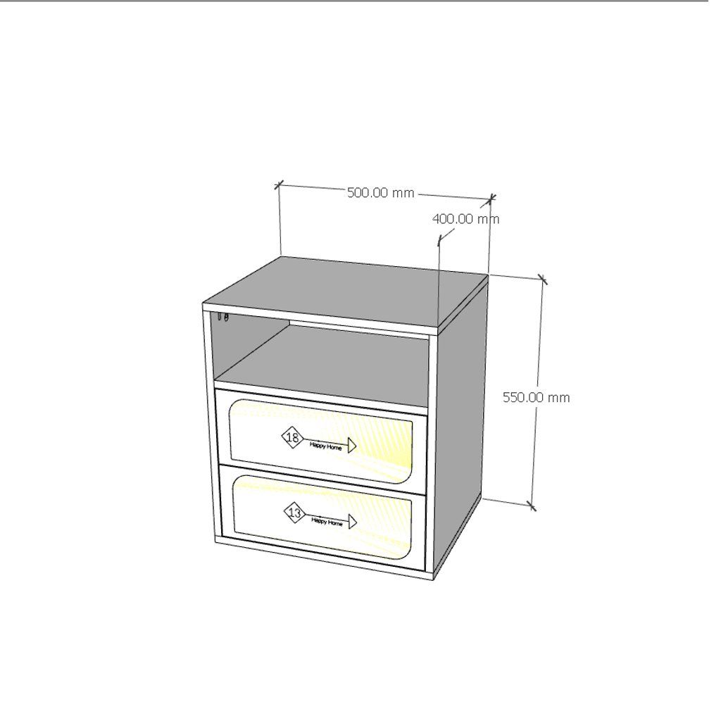 HAPPY FURNITURE , Táp đầu giường 2 ngăn kéo - BANA , THK_120 , 50cm x 40cm x 55cm