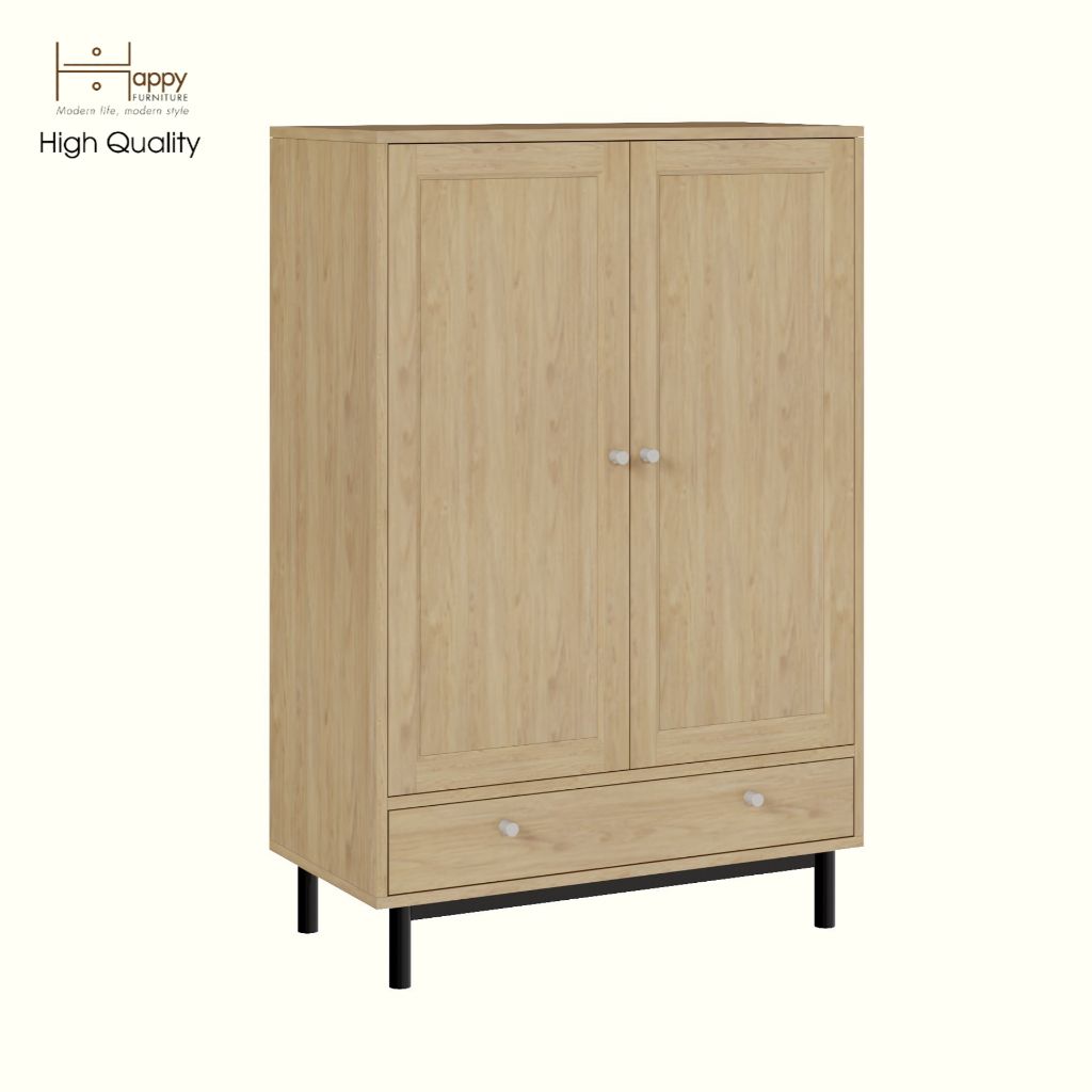 HAPPY FURNITURE , Kệ sách 3 tầng 2 cửa mở chân sắt - CATY , KSA_057, 80cm x 39cm x 120cm
