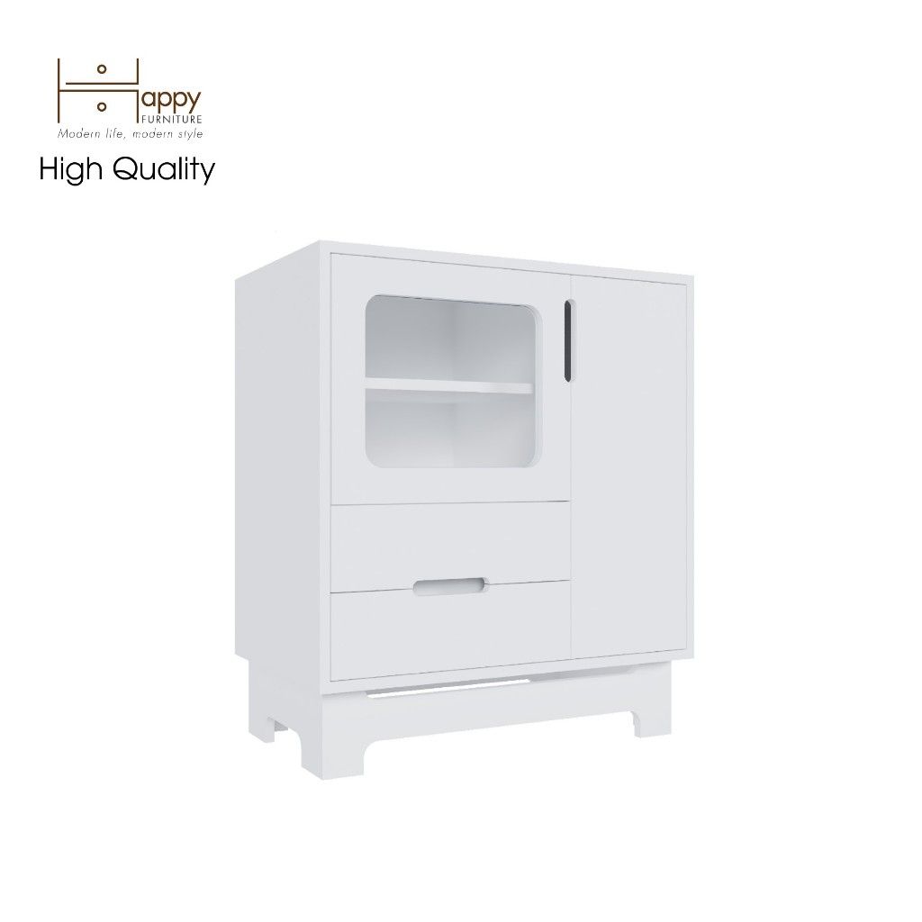 HAPPY FURNITURE , Tủ lưu trữ cửa kính 2 cánh mở 2 ngăn kéo - MOLLY , TCM_110 , 72cm x 40cm x 82cm