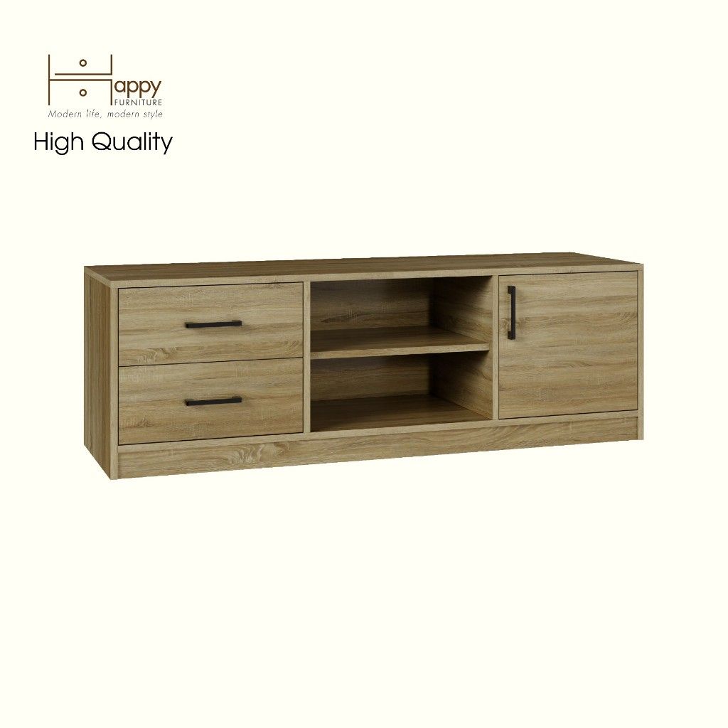 HAPPY FURNITURE , HEINEE - Kệ TV 2 ngăn kéo 1 cửa mở, KTV_068 , 140cm x 40cm x 46cm DxRxC, sản phẩm phổ thông