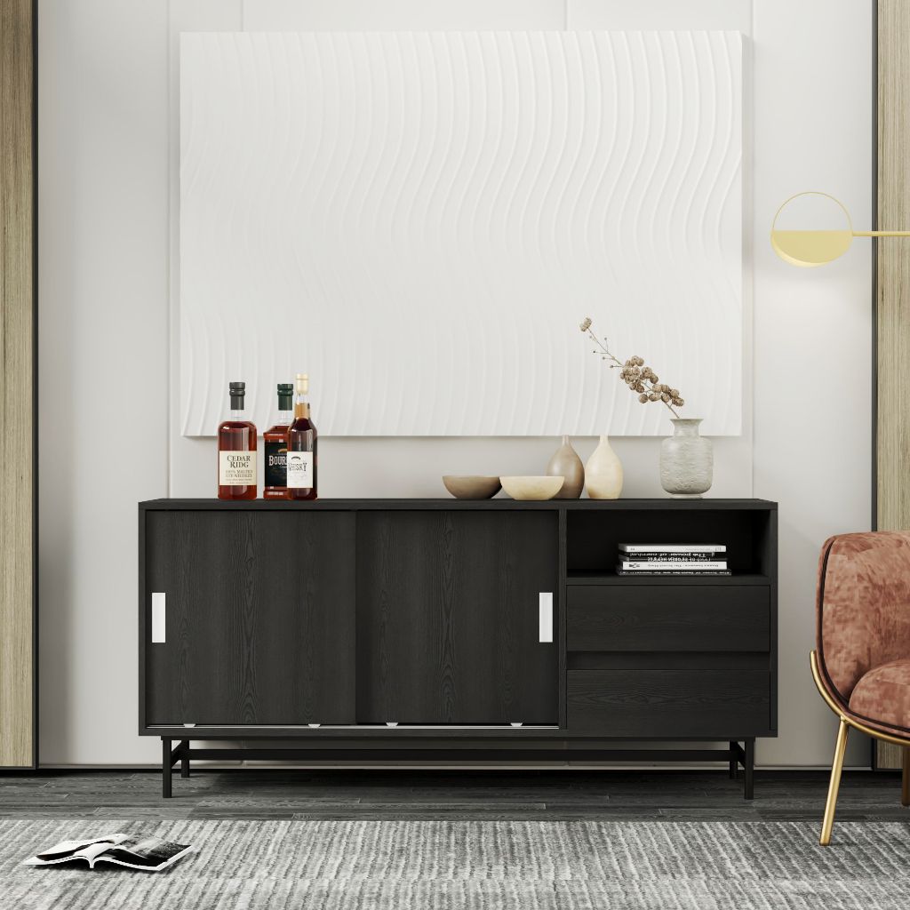 HAPPY FURNITURE , Tủ lưu trữ 2 ngăn cánh lùa chân sắt - LUCA , TCL_023 , 150x36x70cm