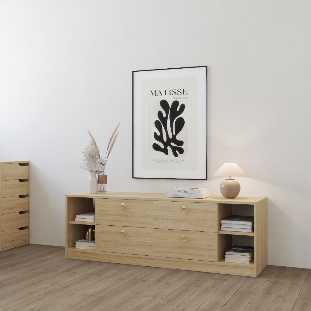 HAPPY FURNITURE , Tủ lưu trữ 4 ngăn kéo - MERI , THK_295 , 150cm x 40cm x 50cm DxRxC