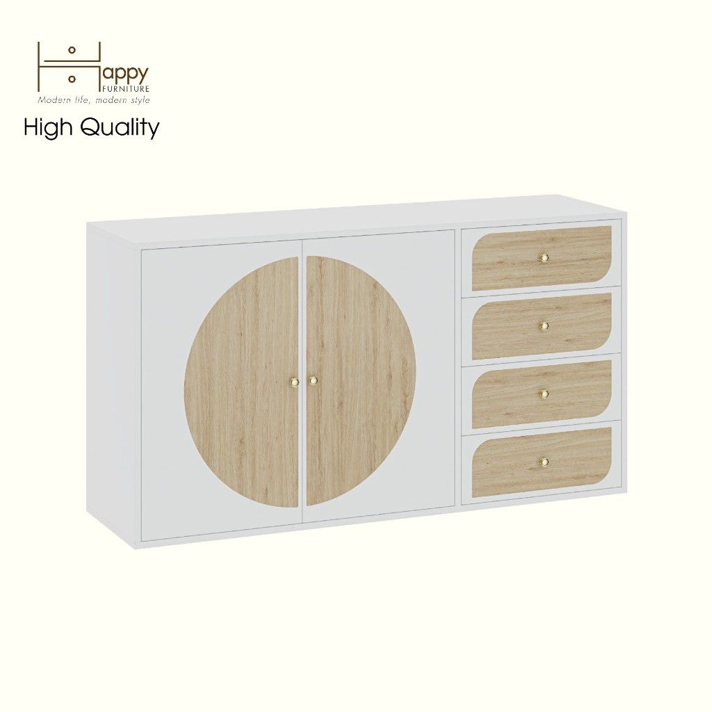 HAPPY FURNITURE , Tủ lưu trữ 2 cửa mở 4 ngăn kéo - BANA , TCM_126 , 140x40x76cm