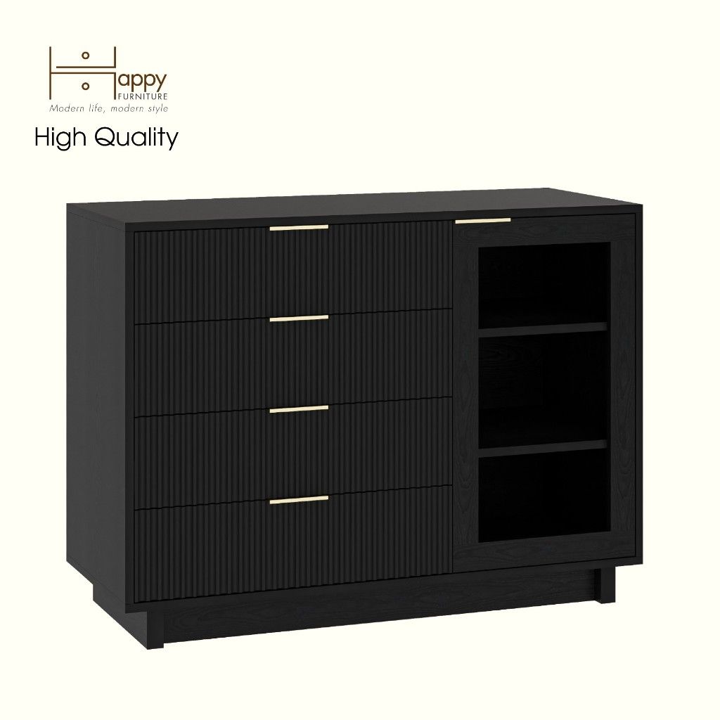 HAPPY FURNITURE , Tủ lưu trữ 4 ngăn kéo 1 cửa kính - NAMI, TLT_040 , 110cm x 45cm x 82cm DxRxC