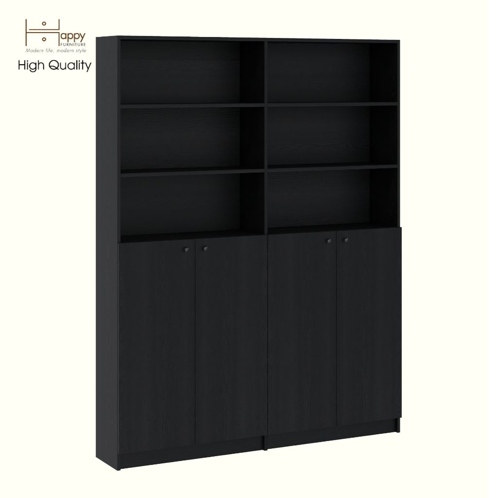 HAPPY FURNITURE , Kệ sách 6 tầng 4 cửa mở - CATY, KSA_077 , 160cm x 28cm x 202cm DxRxC