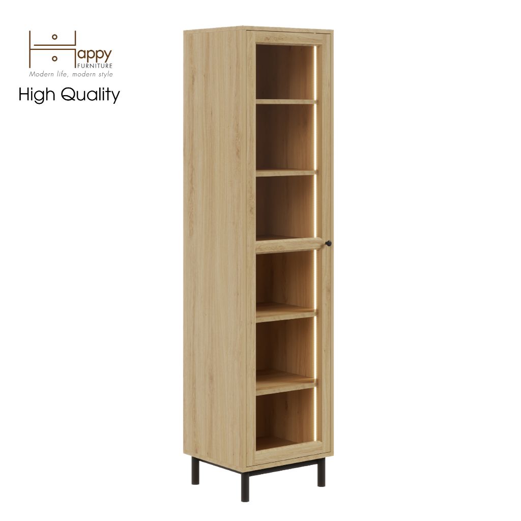 HAPPY FURNITURE , Kệ sách 6 tầng đèn Led cửa kính chân sắt - LILY , KSA_018_LED , 45cm x 40cm x 180cm