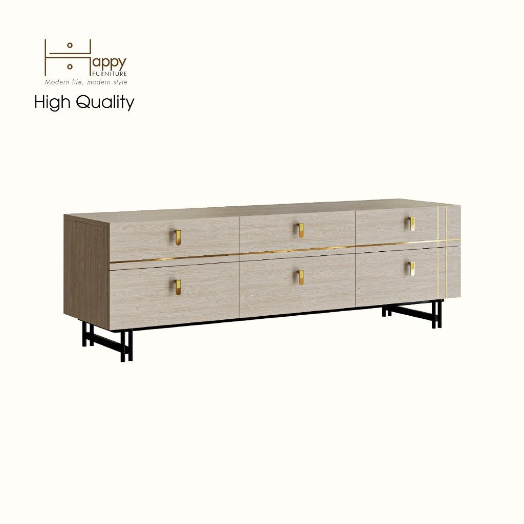 HAPPY FURNITURE , Gỗ tự nhiên , Kệ TV 4 ngăn kéo chân sắt - JOCASTA , KTV_050 , 180cm x 40cm x 48cm