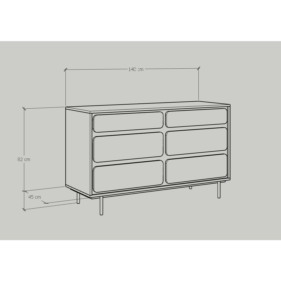 HAPPY FURNITURE , Tủ đựng đồ 6 ngăn kéo chân sắt - SWEETY , THK_081 , 140cm x 45cm x 82cm